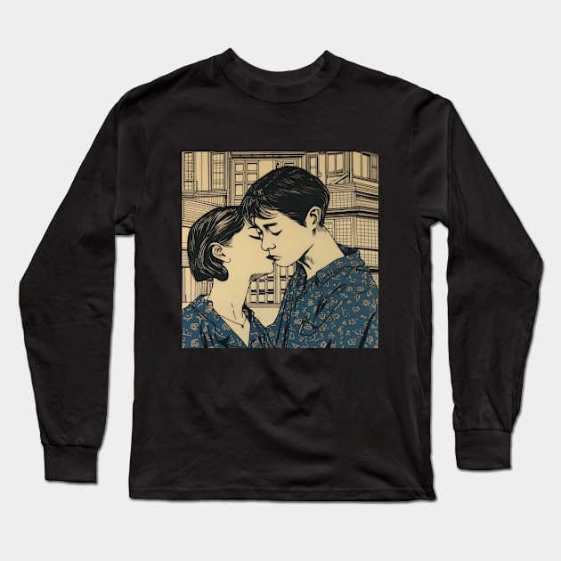 Asian couple kissing Long Sleeve T-Shirt by KOTYA